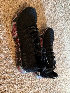 NOBULL Black Athletic Shoes with Red & White Floral Accents